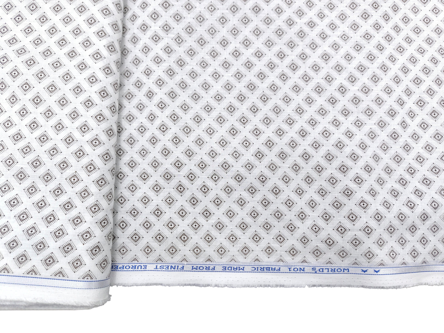 Italian Luxury Collection 100% Pure Linen 60 Lea Shirting Fabric (White & Brown, Printed)