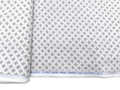 Italian Luxury Collection 100% Pure Linen 60 Lea Shirting Fabric (White & Brown, Printed)