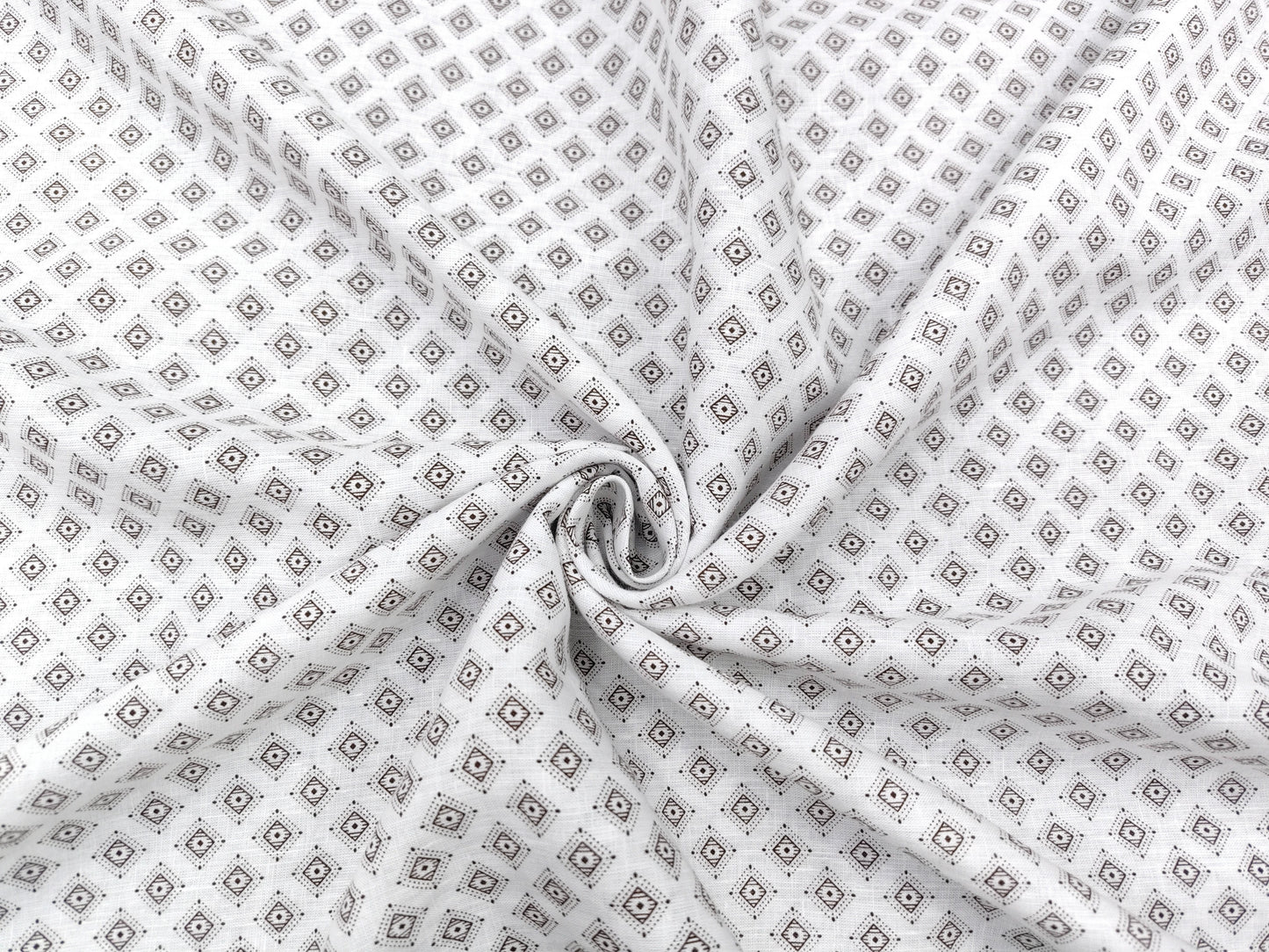 Italian Luxury Collection 100% Pure Linen 60 Lea Shirting Fabric (White & Brown, Printed)