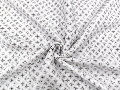 Italian Luxury Collection 100% Pure Linen 60 Lea Shirting Fabric (White & Brown, Printed)