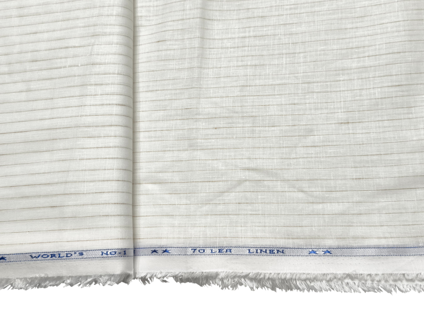 Italian Luxury Collection 100% Pure Linen 70 Lea Shirting Fabric (White & Brown, Stripes)