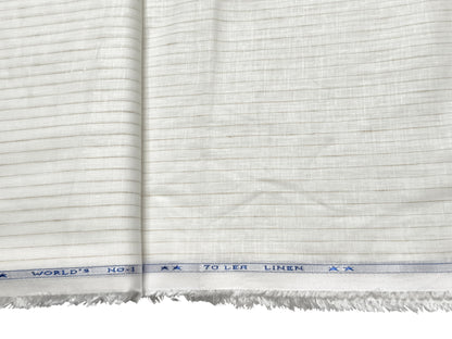 Italian Luxury Collection 100% Pure Linen 70 Lea Shirting Fabric (White & Brown, Stripes)