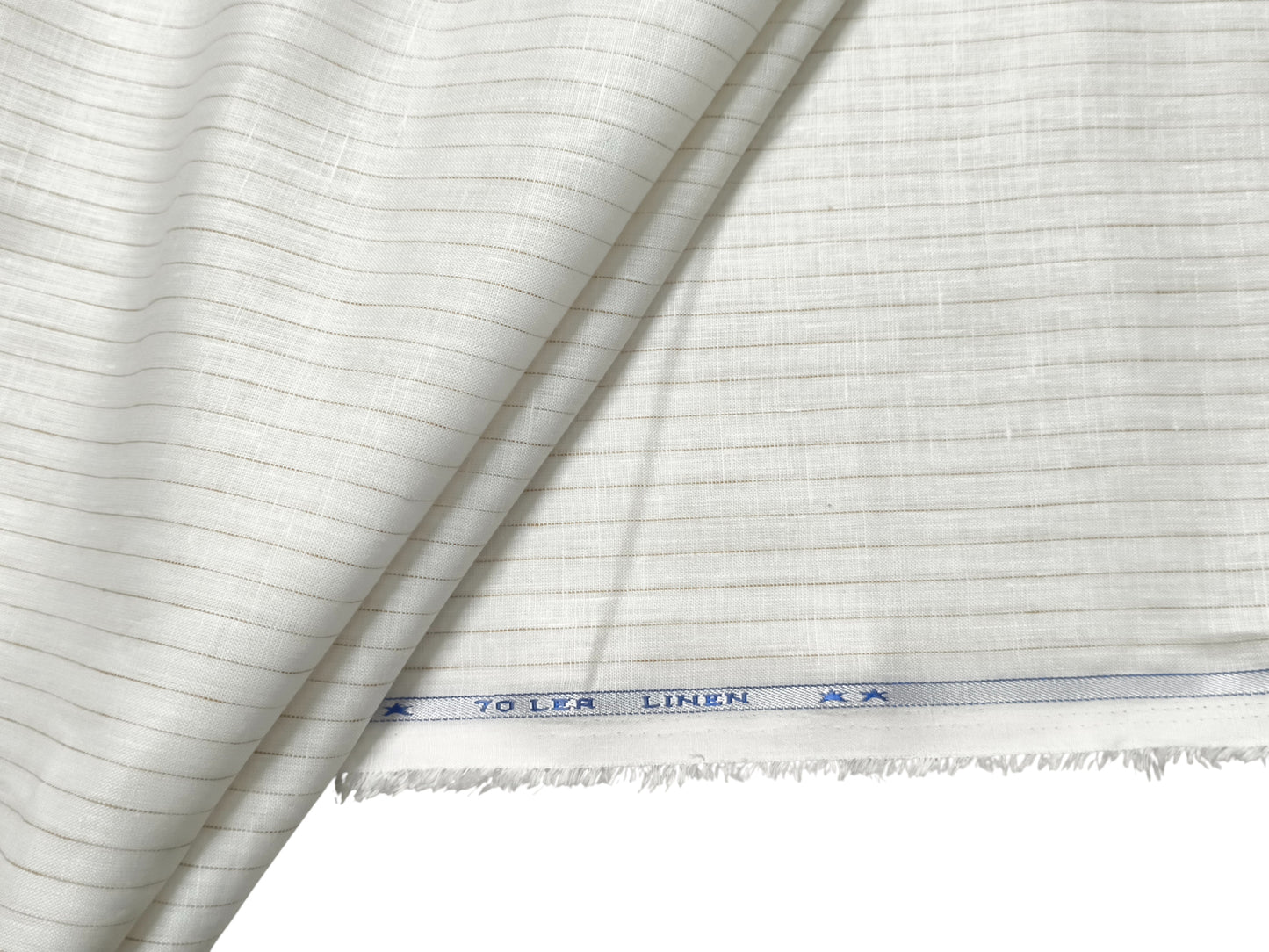 Italian Luxury Collection 100% Pure Linen 70 Lea Shirting Fabric (White & Brown, Stripes)