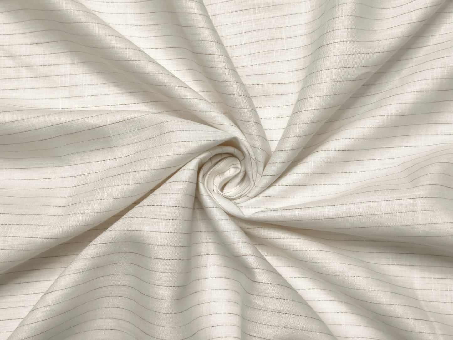 Italian Luxury Collection 100% Pure Linen 70 Lea Shirting Fabric (White & Brown, Stripes)