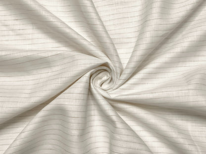 Italian Luxury Collection 100% Pure Linen 70 Lea Shirting Fabric (White & Brown, Stripes)