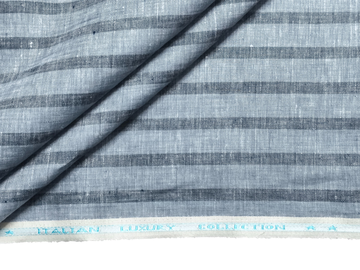 Italian Luxury Collection 100% Pure Linen 70 Lea Shirting Fabric (Blueish Grey , Stripes)