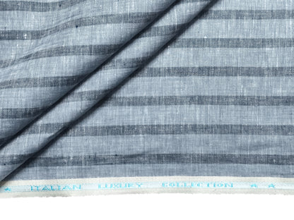 Italian Luxury Collection 100% Pure Linen 70 Lea Shirting Fabric (Blueish Grey , Stripes)