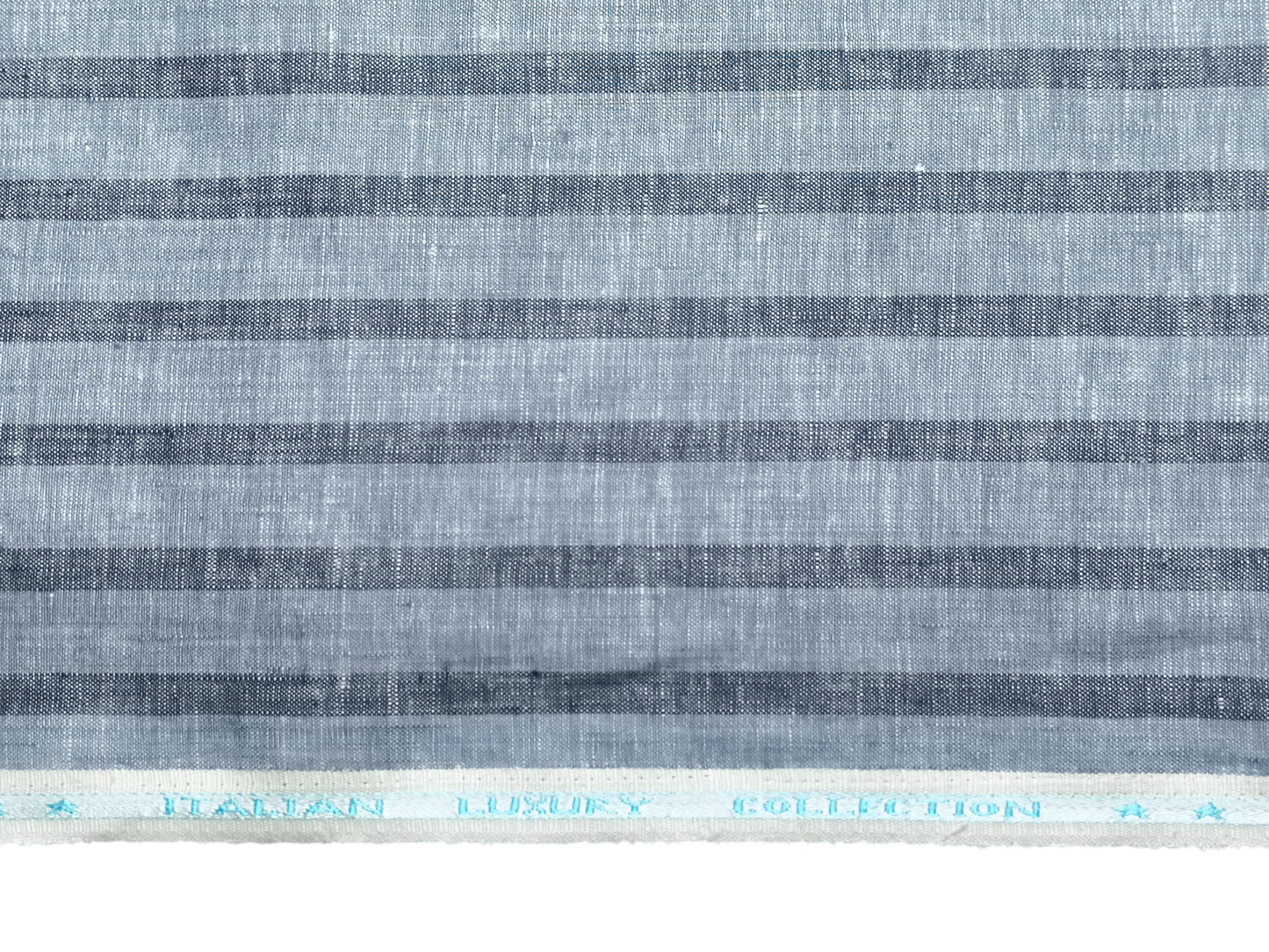 Italian Luxury Collection 100% Pure Linen 70 Lea Shirting Fabric (Blueish Grey , Stripes)