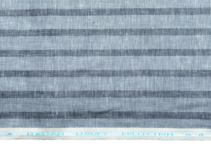 Italian Luxury Collection 100% Pure Linen 70 Lea Shirting Fabric (Blueish Grey , Stripes)