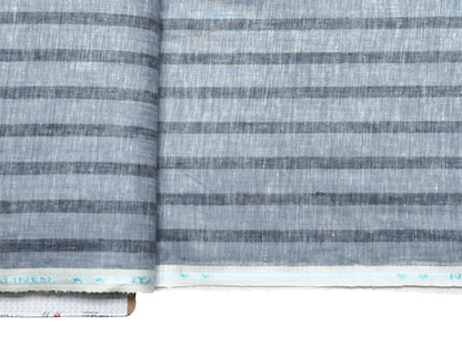 Italian Luxury Collection 100% Pure Linen 70 Lea Shirting Fabric (Blueish Grey , Stripes)
