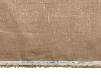 Italian 100% Linen Shirting Fabric 60 LEA (Sand, Plain)