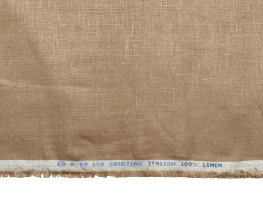 Italian 100% Linen Shirting Fabric 60 LEA (Sand, Plain)