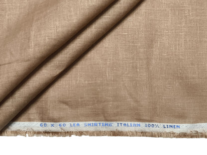 Italian 100% Linen Shirting Fabric 60 LEA (Sand, Plain)