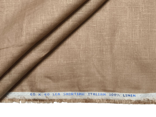 Italian 100% Linen Shirting Fabric 60 LEA (Sand, Plain)