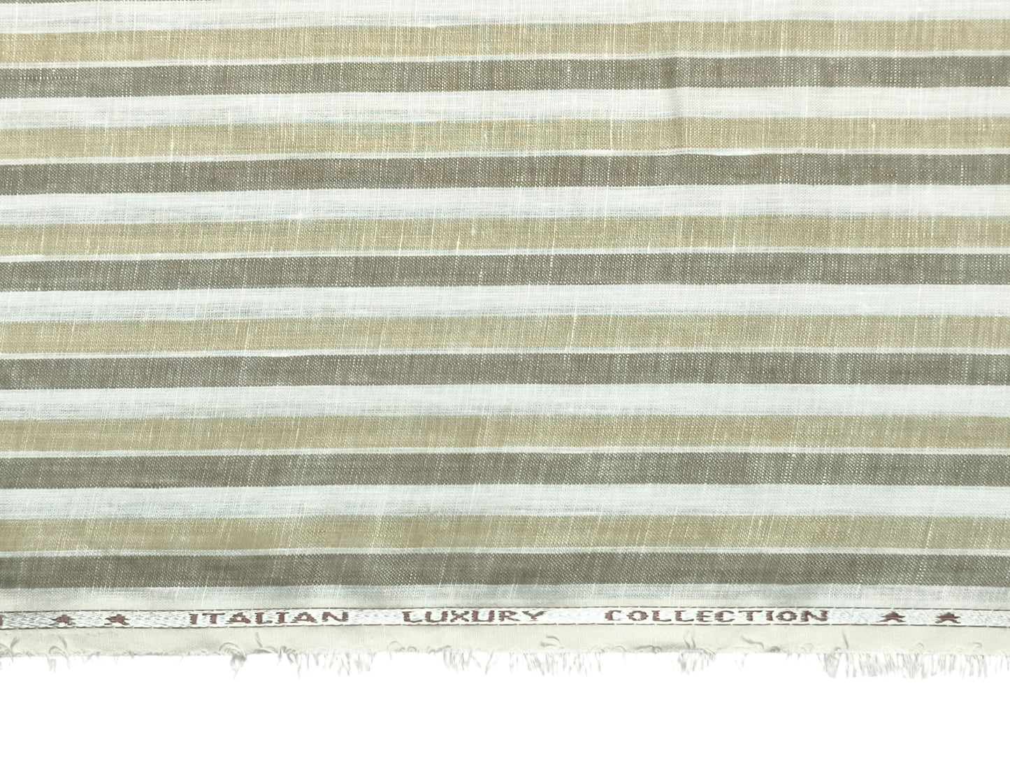 Italian Luxury Collection 100% Pure Linen 70 Lea Shirting Fabric (Beige & Olive, Stripes)