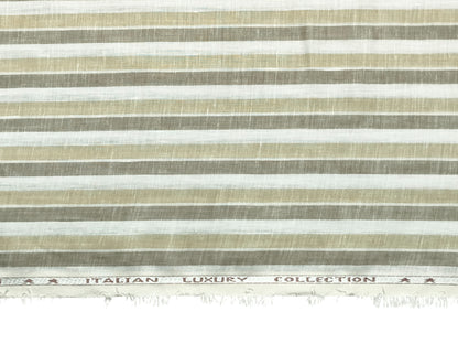 Italian Luxury Collection 100% Pure Linen 70 Lea Shirting Fabric (Beige & Olive, Stripes)