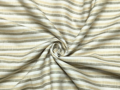Italian Luxury Collection 100% Pure Linen 70 Lea Shirting Fabric (Beige & Olive, Stripes)