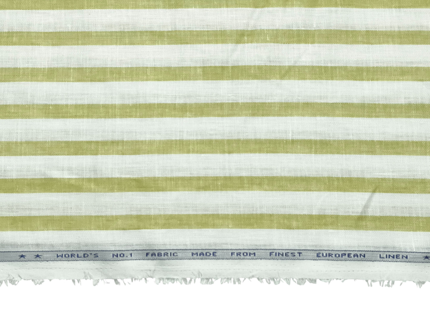 Italian Luxury Collection 100% Pure Linen 70 Lea Shirting Fabric (White & Green, Stripes)