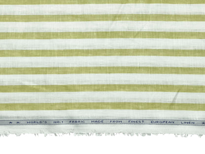 Italian Luxury Collection 100% Pure Linen 70 Lea Shirting Fabric (White & Green, Stripes)