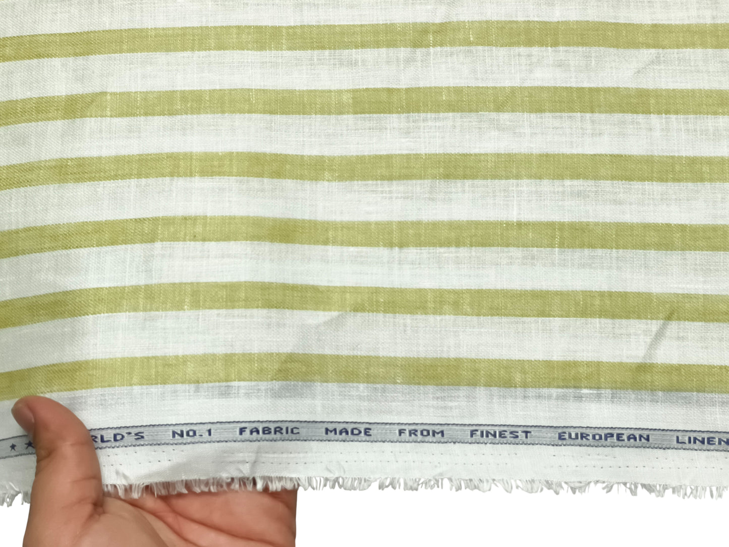 Italian Luxury Collection 100% Pure Linen 70 Lea Shirting Fabric (White & Green, Stripes)
