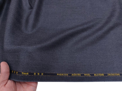 Cavalero Italy Premium Merino Wool Blend Jacketing Fabric Suiting Fabric (Dark Grey, Herringbone)