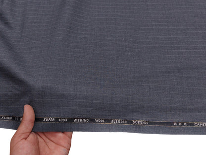Canetti Italy Super 100s Merino Wool Blend Suiting Fabric (Grey, Pinstripes)