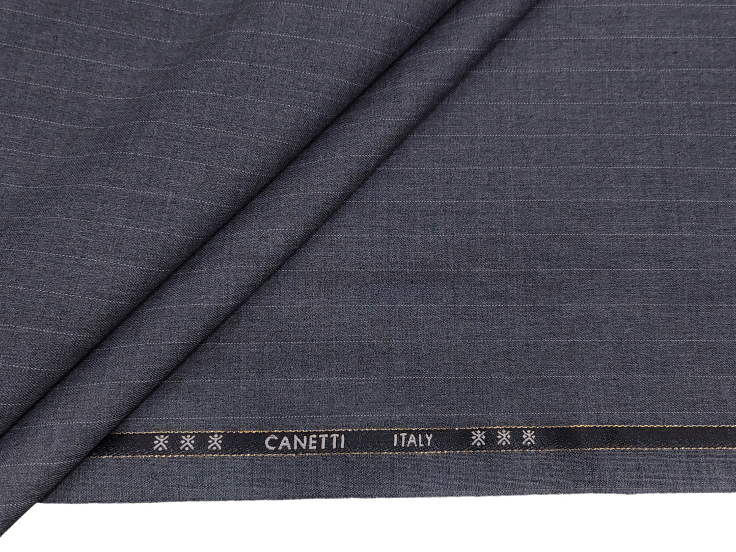 Canetti Italy Super 100s Merino Wool Blend Suiting Fabric (Grey, Pinstripes)
