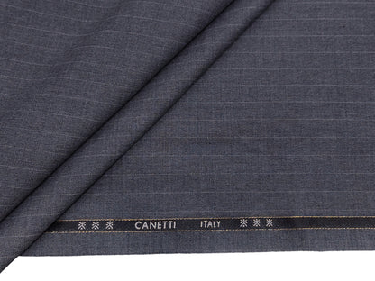 Canetti Italy Super 100s Merino Wool Blend Suiting Fabric (Grey, Pinstripes)