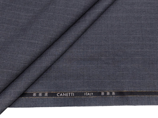 Canetti Italy Super 100s Merino Wool Blend Suiting Fabric (Grey, Pinstripes)