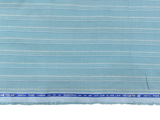 100% Pure Linen 60 LEA Shirting Fabric (Pastel Green, Stripes)