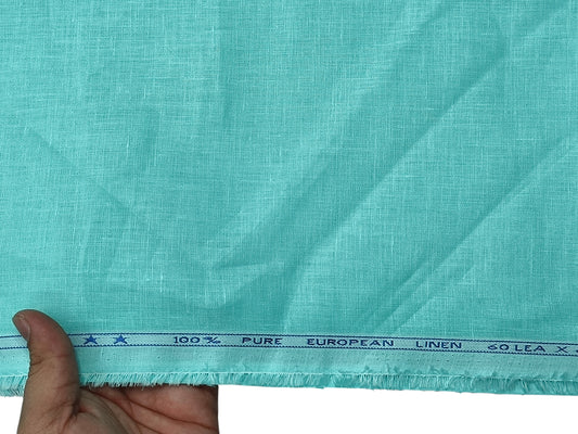 100% Pure European Linen 60 LEA Shirting Fabric (Ice Blue, Plain)