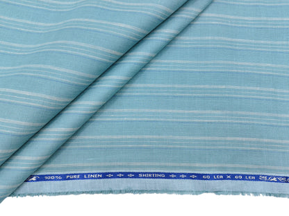 100% Pure Linen 60 LEA Shirting Fabric (Pastel Green, Stripes)