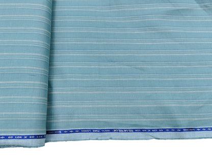 100% Pure Linen 60 LEA Shirting Fabric (Pastel Green, Stripes)