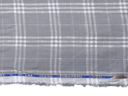 100% Pure Linen 60 LEA Shirting Fabric (Grey, Checks)