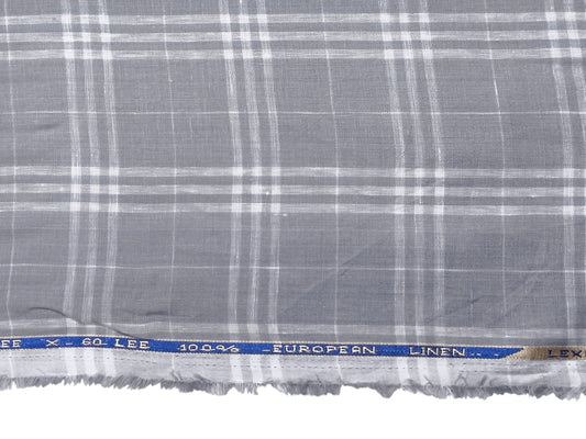 100% Pure Linen 60 LEA Shirting Fabric (Grey, Checks)