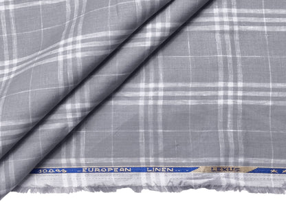 100% Pure Linen 60 LEA Shirting Fabric (Grey, Checks)