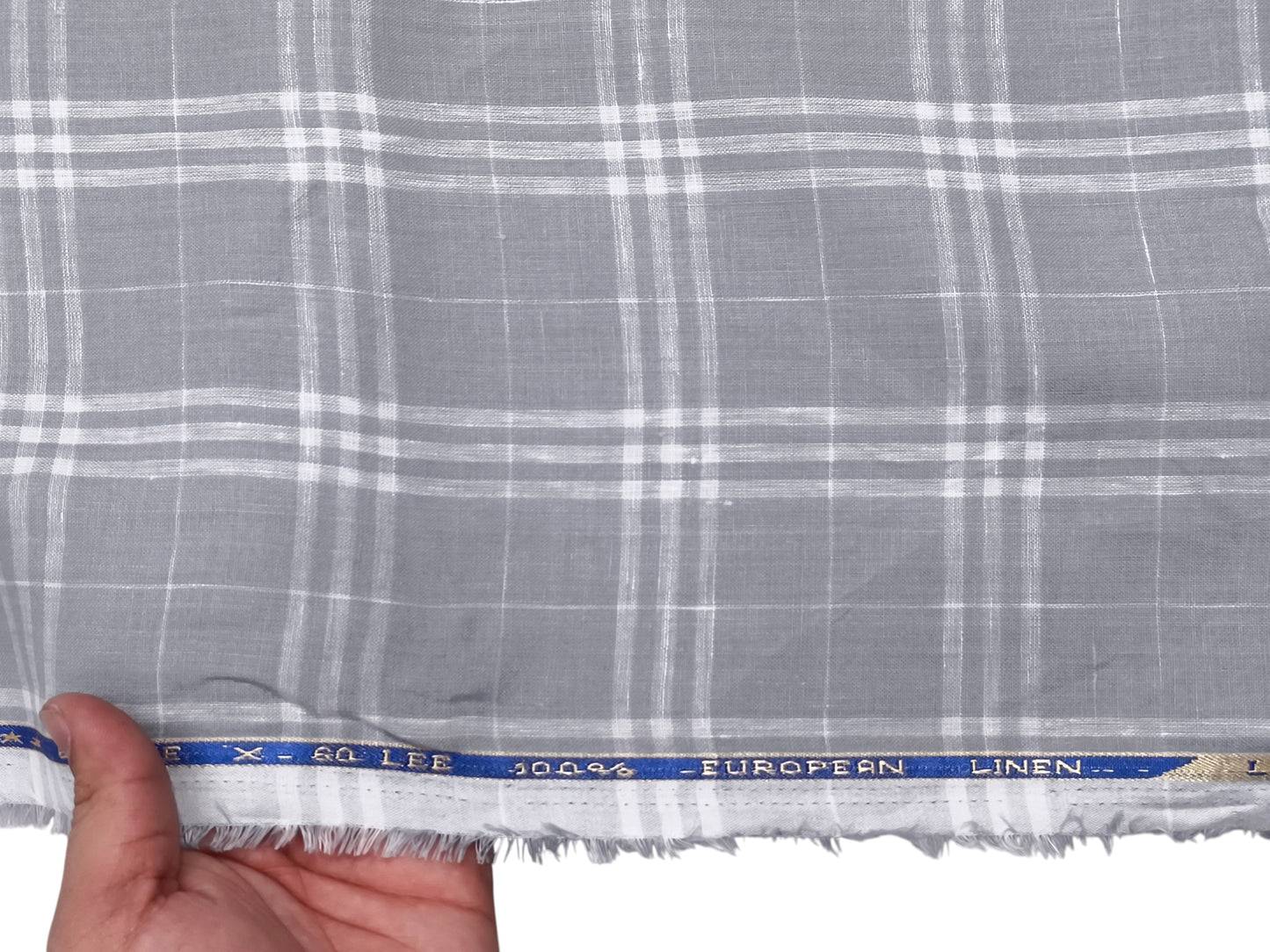 100% Pure Linen 60 LEA Shirting Fabric (Grey, Checks)