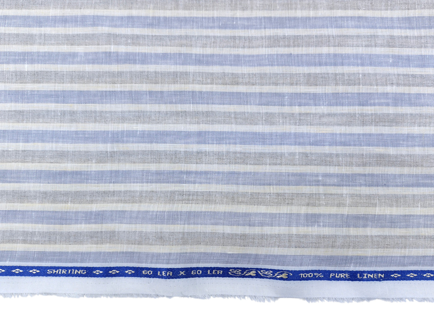 100% Pure Linen 60 LEA Shirting Fabric (Brown & Blue, Stripes)
