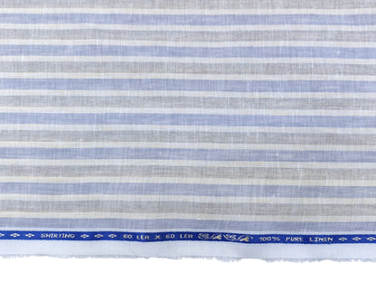 100% Pure Linen 60 LEA Shirting Fabric (Brown & Blue, Stripes)