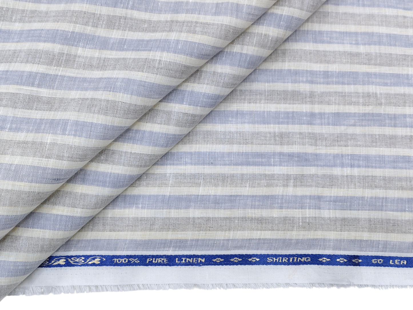 100% Pure Linen 60 LEA Shirting Fabric (Brown & Blue, Stripes)