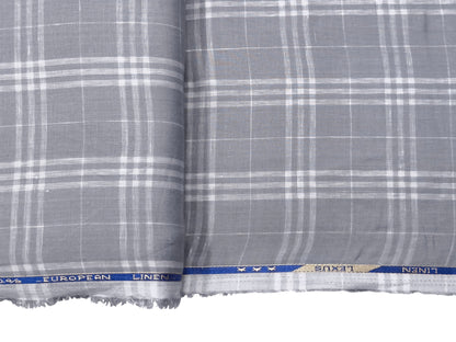 100% Pure Linen 60 LEA Shirting Fabric (Grey, Checks)