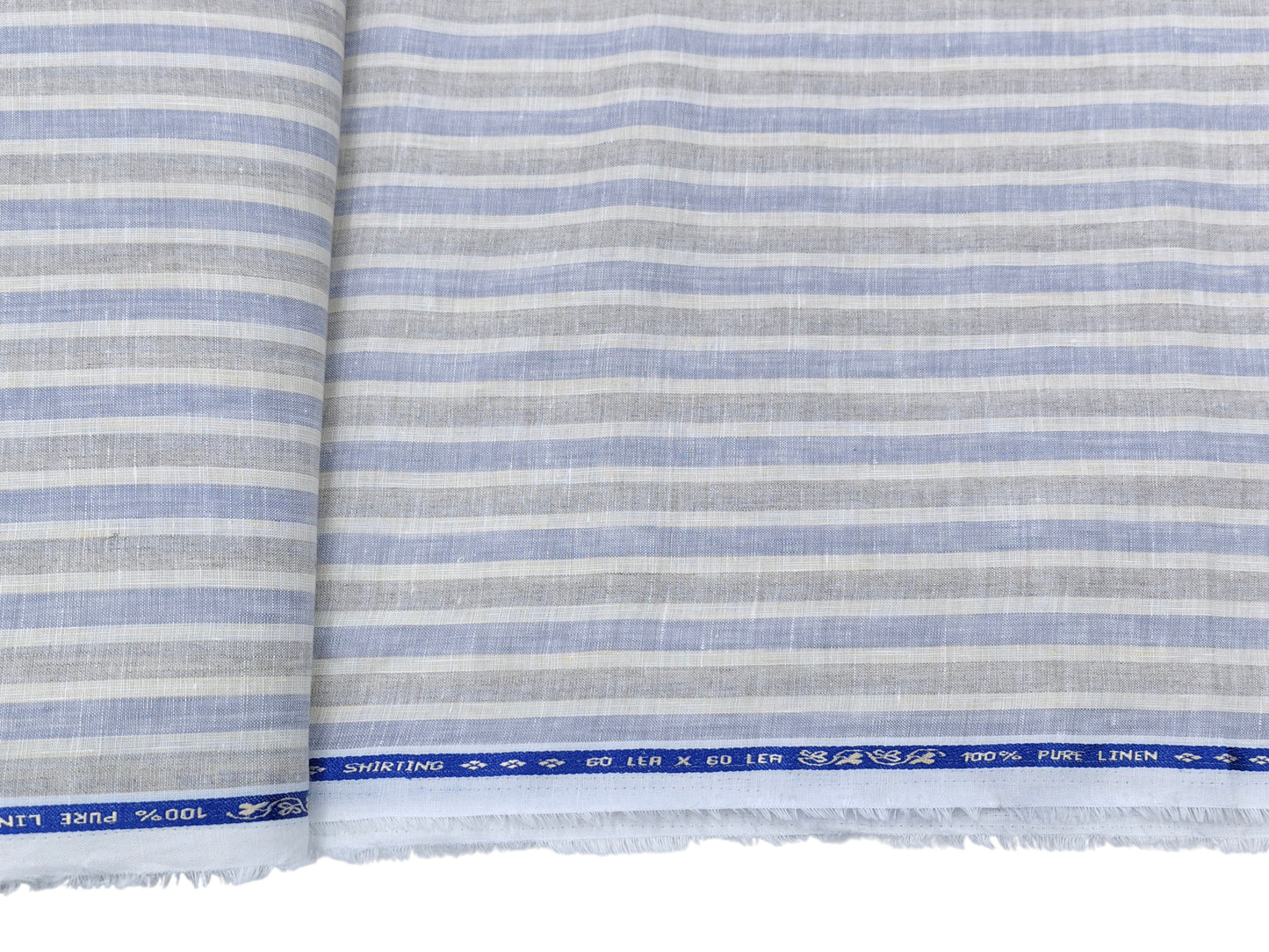 100% Pure Linen 60 LEA Shirting Fabric (Brown & Blue, Stripes)