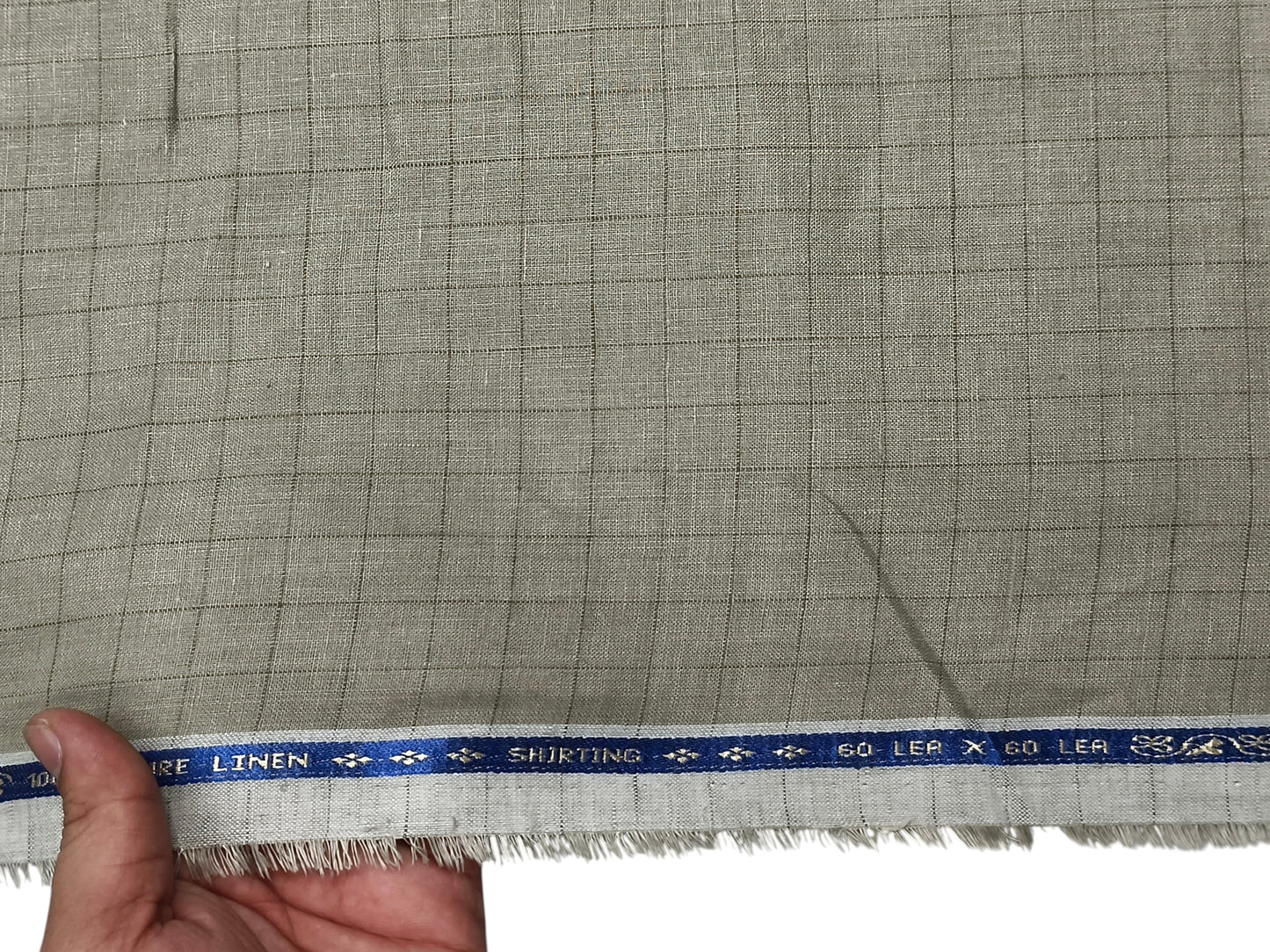 100% Pure Linen 60 LEA Shirting Fabric (Sage Green, Checks)