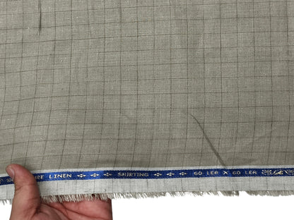 100% Pure Linen 60 LEA Shirting Fabric (Sage Green, Checks)
