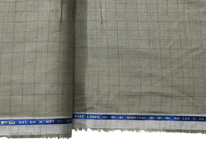100% Pure Linen 60 LEA Shirting Fabric (Sage Green, Checks)