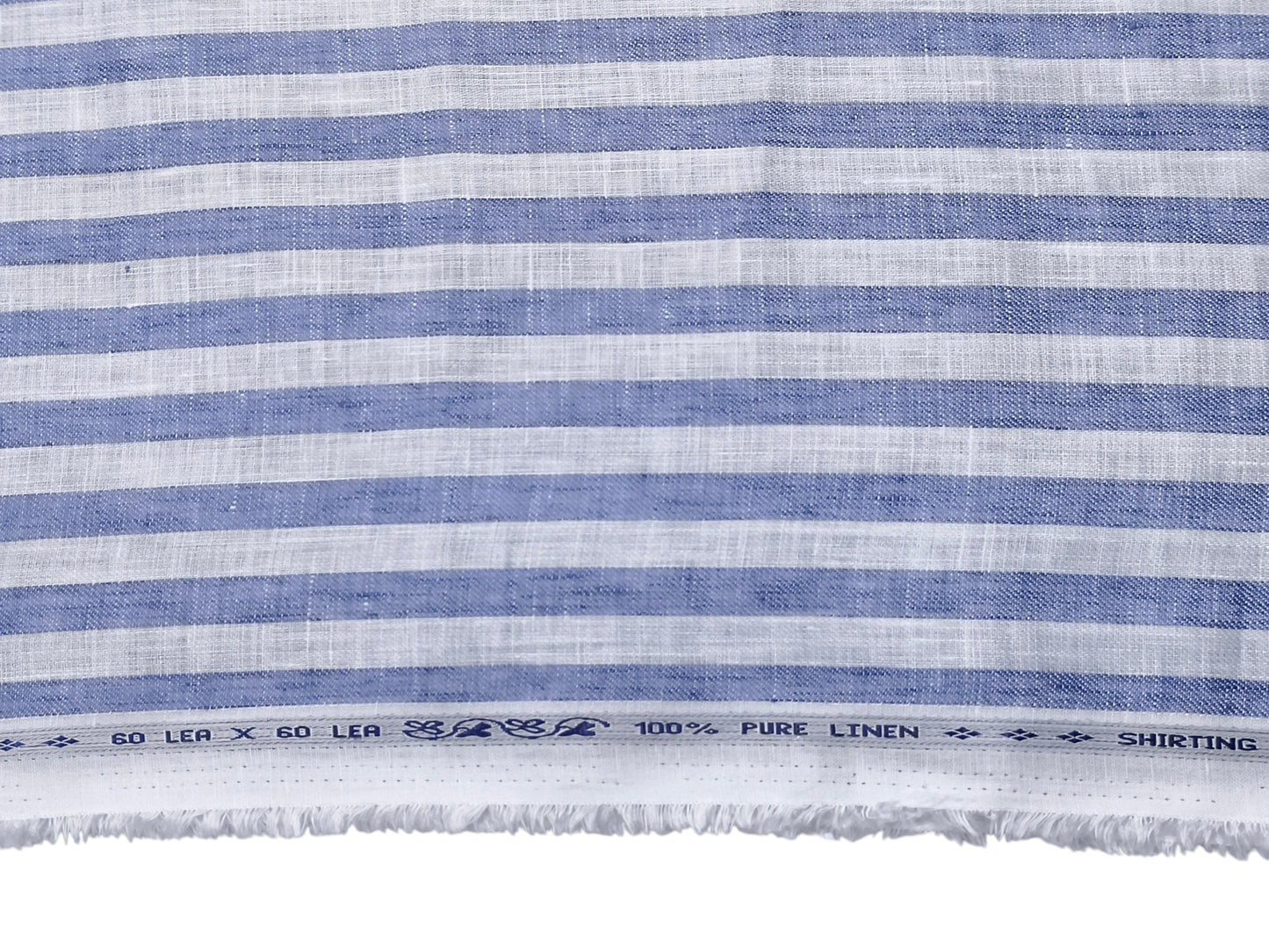 100% Pure Linen 60 LEA Shirting Fabric (White & Blue, Striped)