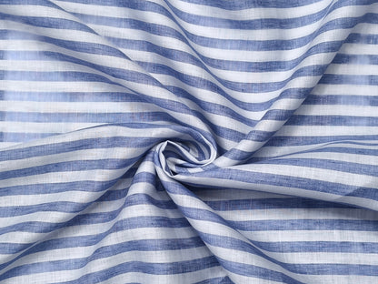 100% Pure Linen 60 LEA Shirting Fabric (White & Blue, Striped)