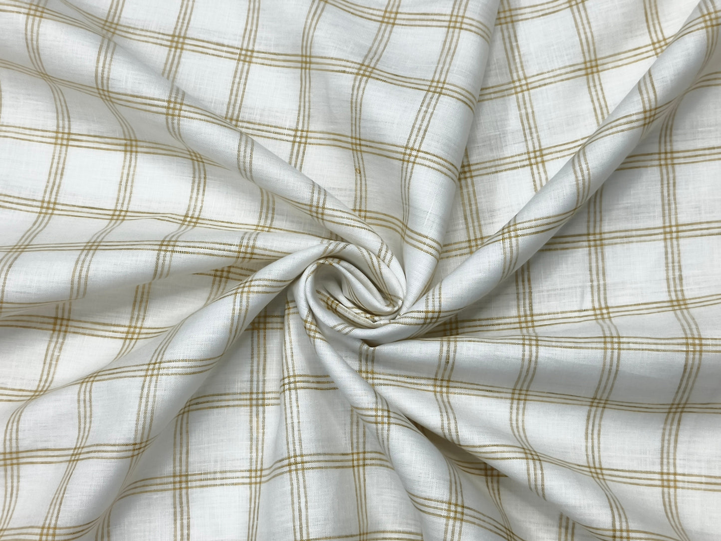 100% Pure Linen 60 LEA Shirting Fabric (Off white & Golden, Checks)
