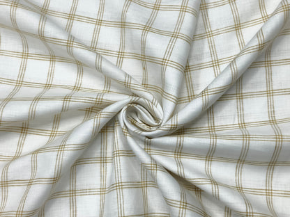 100% Pure Linen 60 LEA Shirting Fabric (Off white & Golden, Checks)