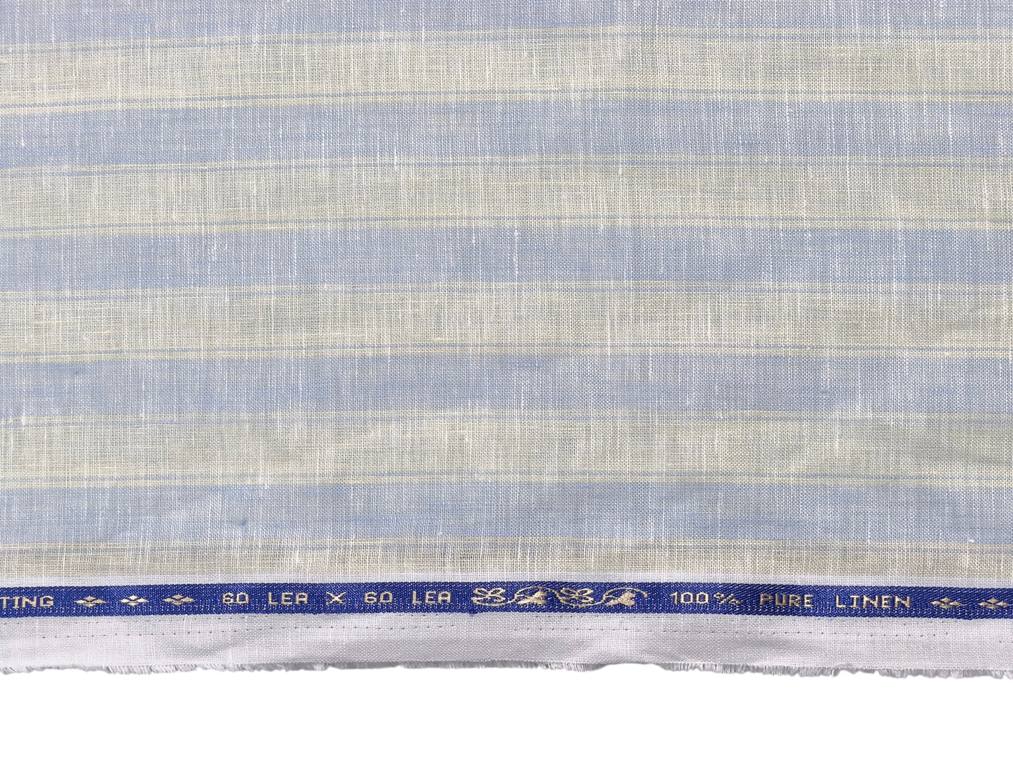 100% Pure Linen 60 LEA Shirting Fabric (Light Blue & Cream , Stripes)